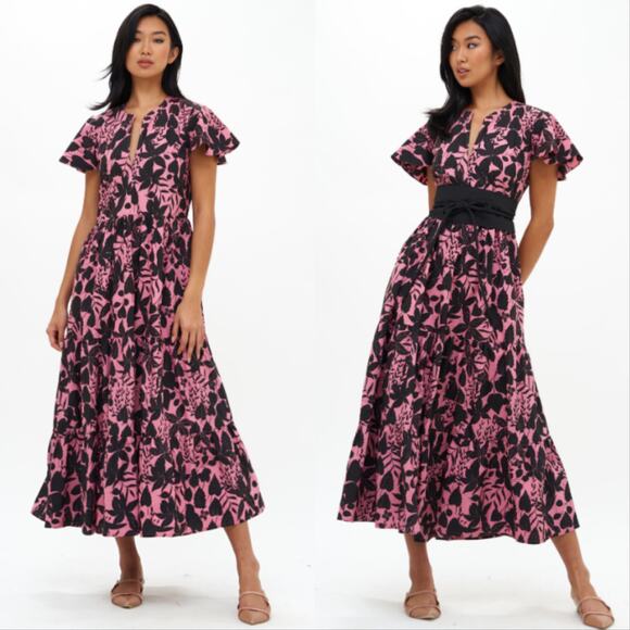 Tuckernuck Oliphant Willow Floral Cotton V-Neck Maxi Dress Dusty Rose Pink - Picture 1 of 5